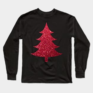 Minimalistic Red Faux Glitter Christmas Tree Long Sleeve T-Shirt